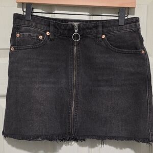 We The Free Distressed Raw Hem Black Mini Denim Skirt